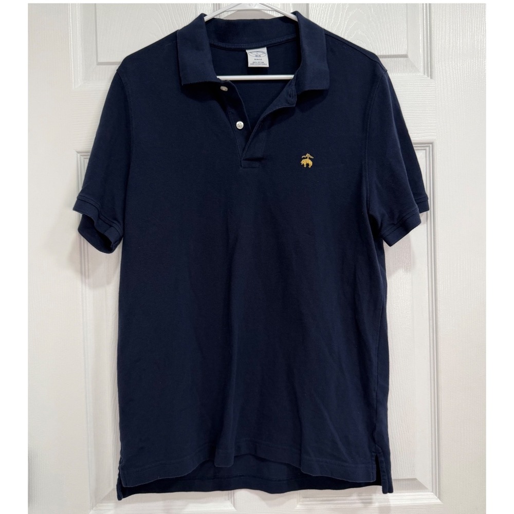 Brooks Brothers 1818 Slim Fit Navy Blue Cotton Pique Polo Shirt Mens Large L